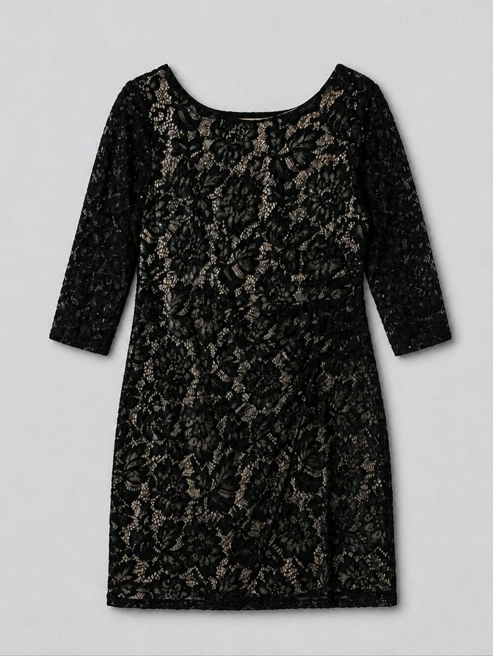 Scarlett Black Lace Dress with Nude Lining — Long Sleeve Size 10